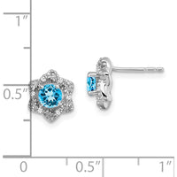 14K White Gold Blue Topaz and Diamond Button Earrings - 0.40 Carat Total Blue Topaz Weight, 0.06 Carat Total Diamond Weight by Monteluci Fine Jewelry
