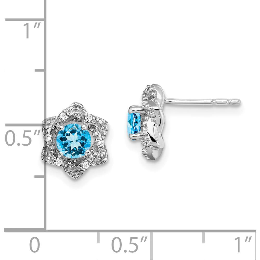 14K White Gold Blue Topaz and Diamond Button Earrings - 0.40 Carat Total Blue Topaz Weight, 0.06 Carat Total Diamond Weight by Monteluci Fine Jewelry