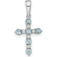 14K White Gold Blue Topaz and Diamond Cross Pendant - 0.25 Carat Total Blue Topaz Weight, 0.01 Carat Total Diamond Weight by Oro Pregiato