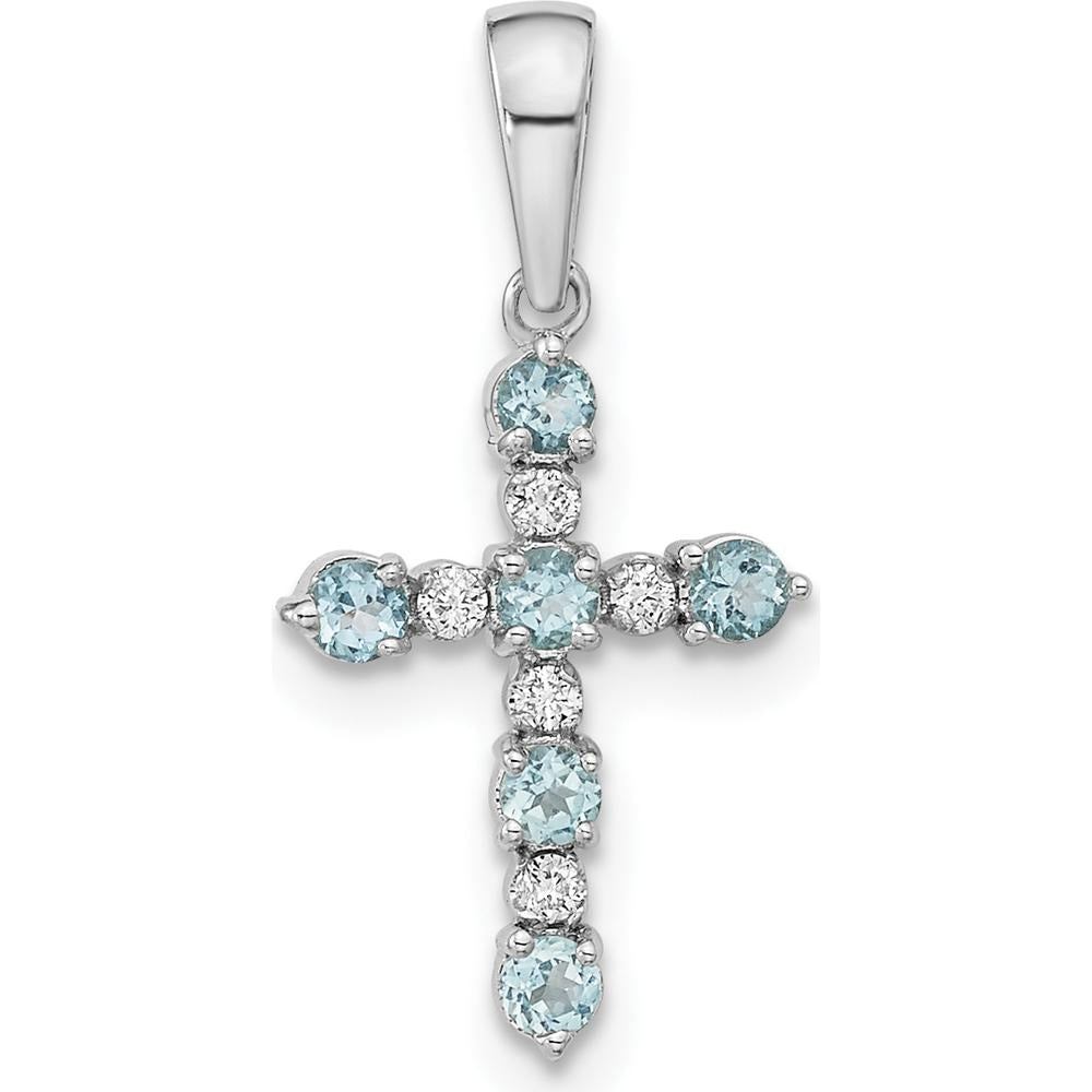 14K White Gold Blue Topaz and Diamond Cross Pendant - 0.25 Carat Total Blue Topaz Weight, 0.01 Carat Total Diamond Weight by Oro Pregiato