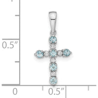 14K White Gold Blue Topaz and Diamond Cross Pendant - 0.25 Carat Total Blue Topaz Weight, 0.01 Carat Total Diamond Weight by Oro Pregiato