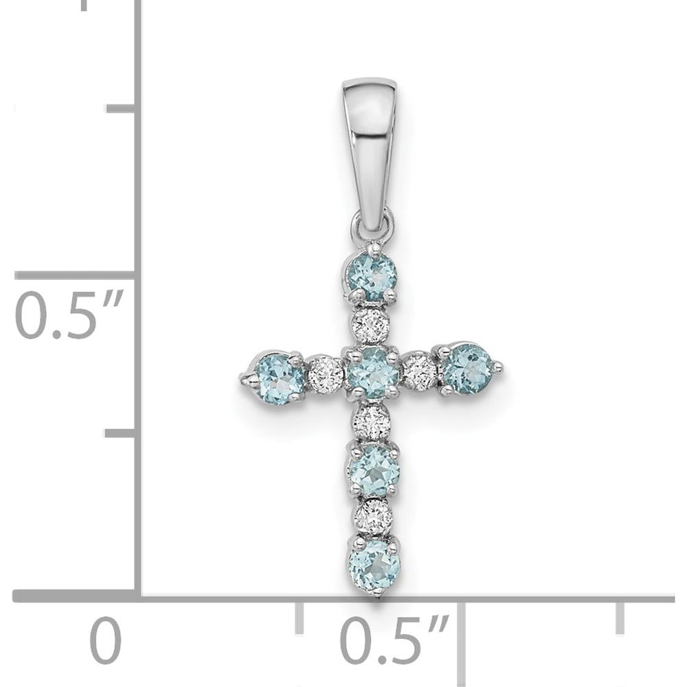 14K White Gold Blue Topaz and Diamond Cross Pendant - 0.25 Carat Total Blue Topaz Weight, 0.01 Carat Total Diamond Weight by Oro Pregiato