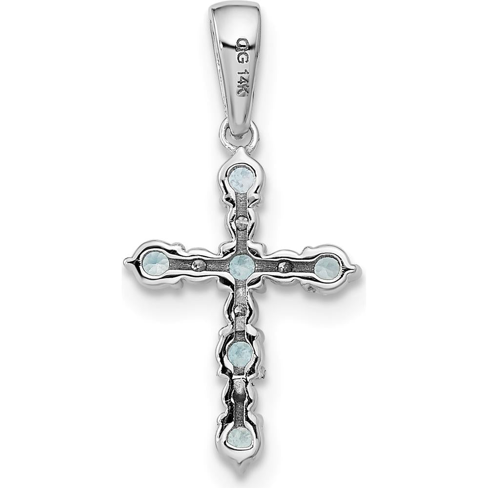 14K White Gold Blue Topaz and Diamond Cross Pendant - 0.25 Carat Total Blue Topaz Weight, 0.01 Carat Total Diamond Weight by Oro Pregiato