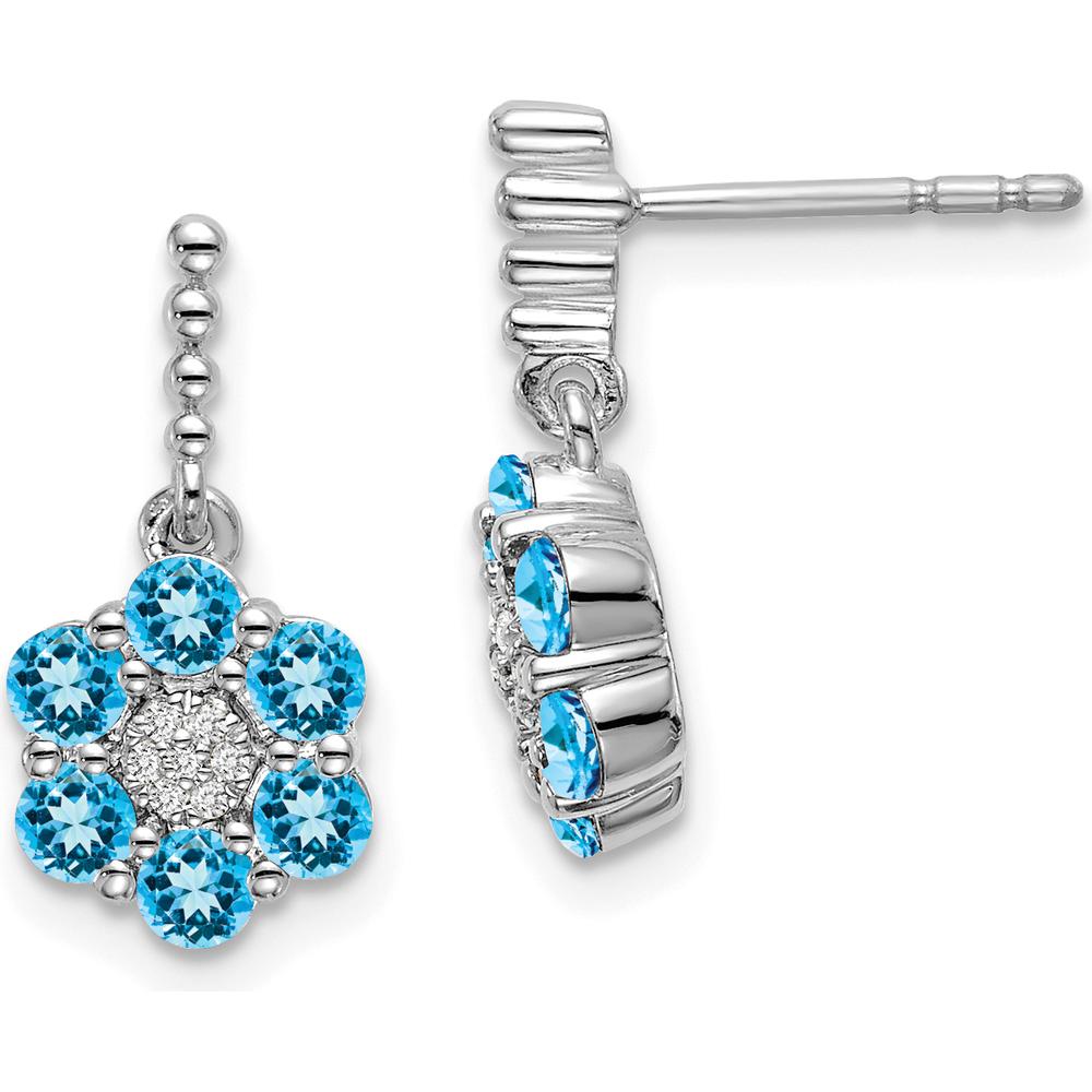 14K White Gold Blue Topaz and Diamond Drop Earrings - 0.09 Carat Blue Topaz, 0.003 Carat Diamond Total Weight by Monteluci Fine Jewelry