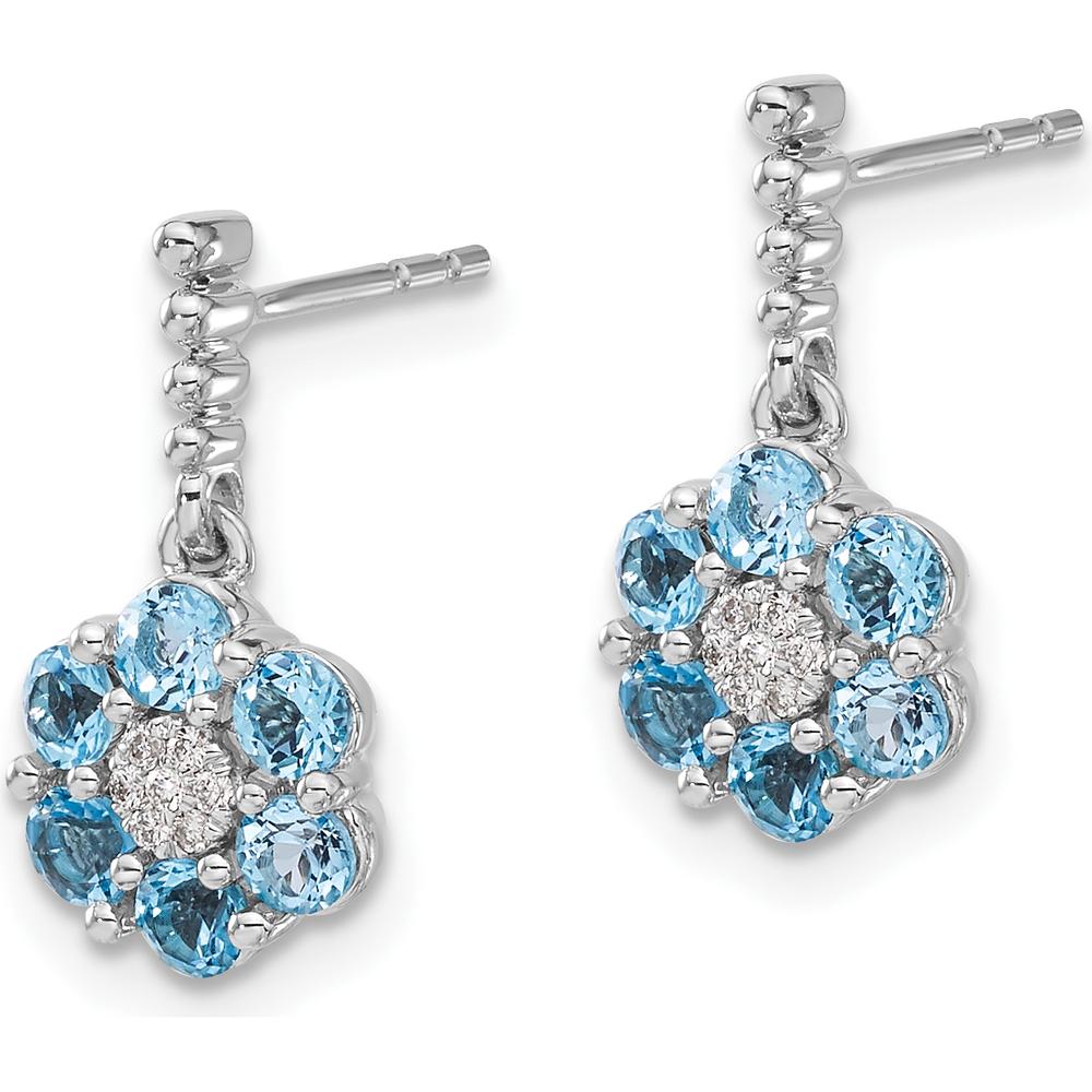 14K White Gold Blue Topaz and Diamond Drop Earrings - 0.09 Carat Blue Topaz, 0.003 Carat Diamond Total Weight by Monteluci Fine Jewelry