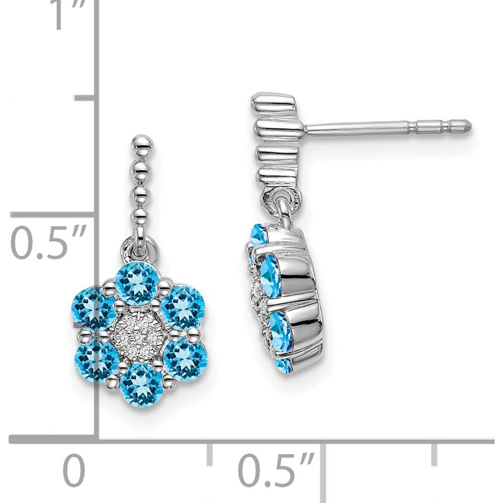 14K White Gold Blue Topaz and Diamond Drop Earrings - 0.09 Carat Blue Topaz, 0.003 Carat Diamond Total Weight by Monteluci Fine Jewelry