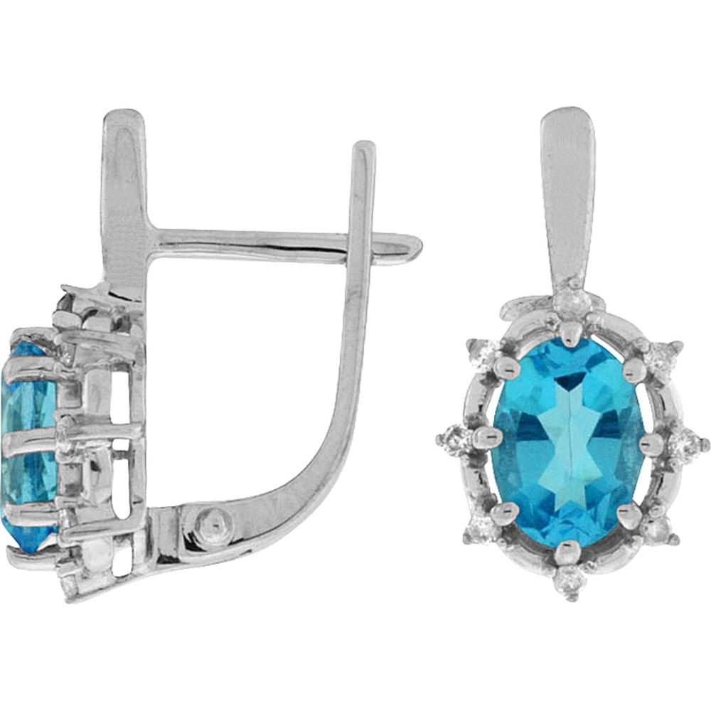 14K White Gold Blue Topaz & Diamond Drop Earrings - 1.85 Carats Total Blue Topaz & 0.28 Carats Total Diamond Weight