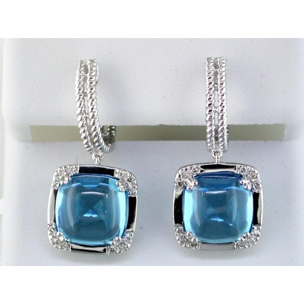 14K White Gold Blue Topaz & Diamond Drop Earrings - 11.50 Carats Total Blue Topaz Weight