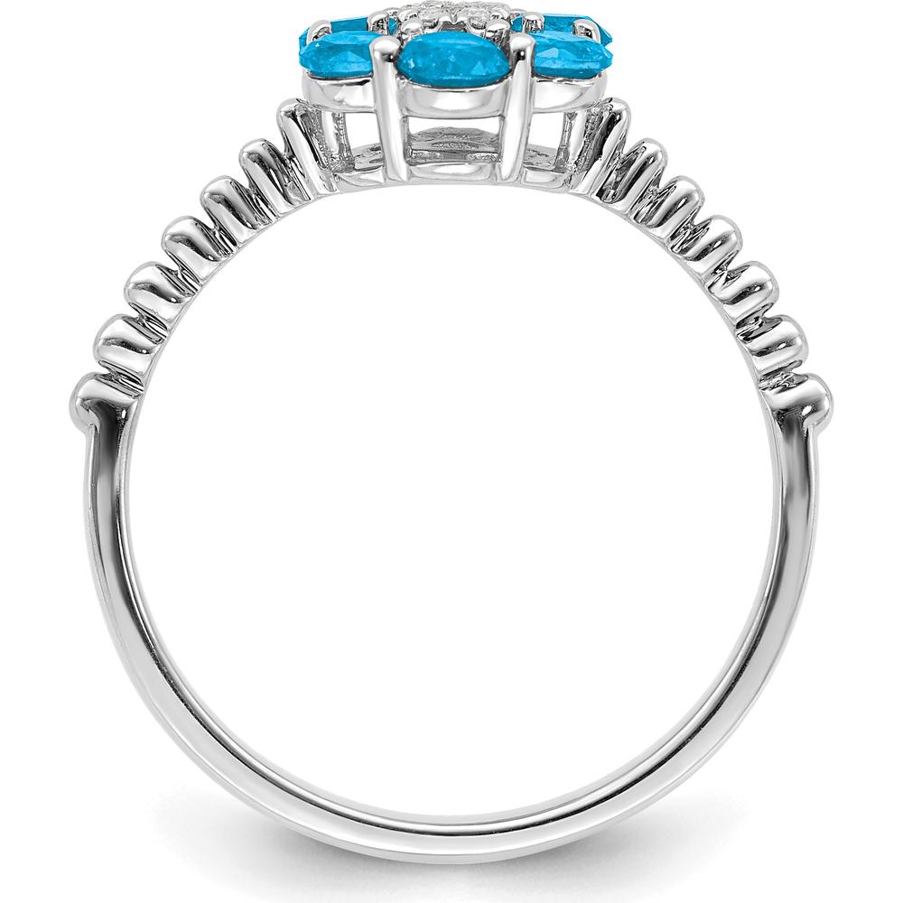 14K White Gold Blue Topaz and Diamond Floral Ring - 0.13 Carat Total Blue Topaz Weight, 0.004 Carat Total Diamond Weight by 0