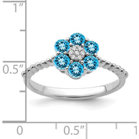 14K White Gold Blue Topaz and Diamond Floral Ring - 0.13 Carat Total Blue Topaz Weight, 0.004 Carat Total Diamond Weight by 0