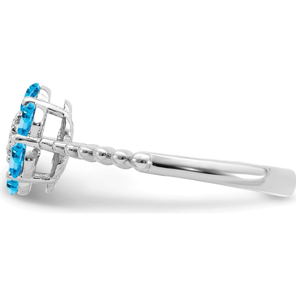 14K White Gold Blue Topaz and Diamond Floral Ring - 0.13 Carat Total Blue Topaz Weight, 0.004 Carat Total Diamond Weight by 0