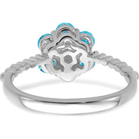 14K White Gold Blue Topaz and Diamond Floral Ring - 0.13 Carat Total Blue Topaz Weight, 0.004 Carat Total Diamond Weight by 0