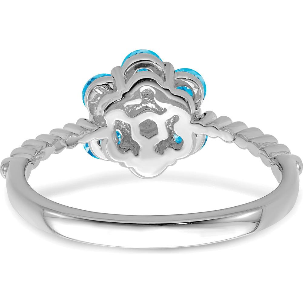 14K White Gold Blue Topaz and Diamond Floral Ring - 0.13 Carat Total Blue Topaz Weight, 0.004 Carat Total Diamond Weight by 0