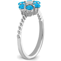 14K White Gold Blue Topaz and Diamond Floral Ring - 0.13 Carat Total Blue Topaz Weight, 0.004 Carat Total Diamond Weight by 0