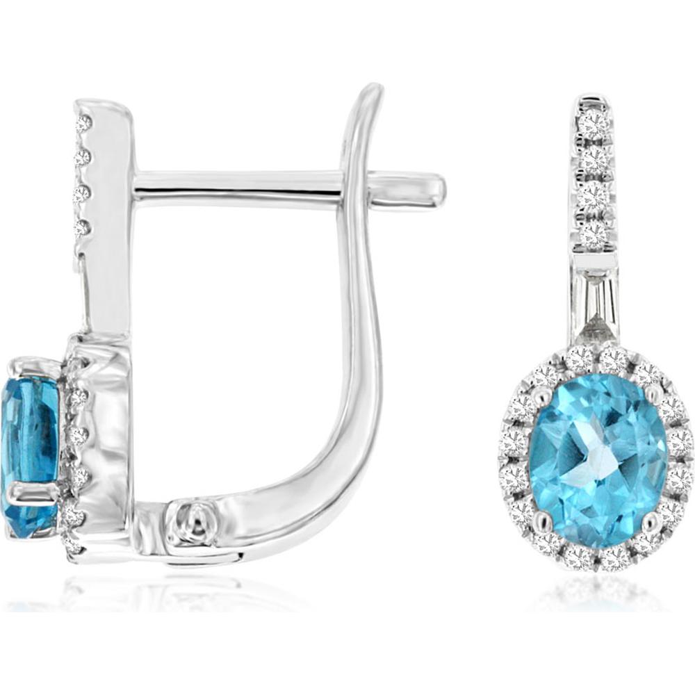 14K White Gold Blue Topaz & Diamond Halo Earrings - 1.00 Carats Total Gem Weight