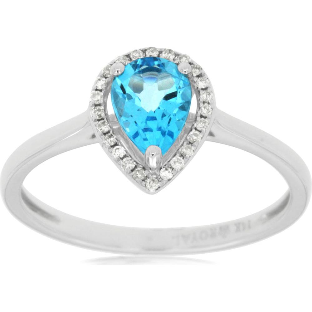 14K White Gold Blue Topaz & Diamond Halo Ring - 0.90 Carats Blue Topaz, 0.08 Carats Diamond Total Weight