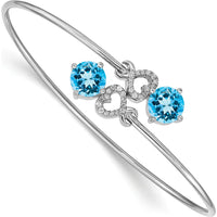 14K White Gold Blue Topaz and Diamond Heart Flexible Bangle Bracelet - 2.16 Carats Blue Topaz, 0.12 Carats Diamonds by Monteluci Fine Jewelry