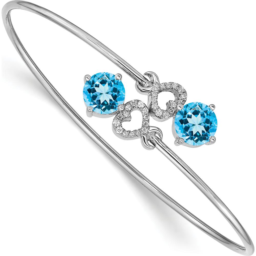 14K White Gold Blue Topaz and Diamond Heart Flexible Bangle Bracelet - 2.16 Carats Blue Topaz, 0.12 Carats Diamonds by Monteluci Fine Jewelry