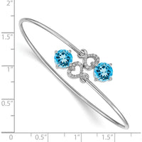 14K White Gold Blue Topaz and Diamond Heart Flexible Bangle Bracelet - 2.16 Carats Blue Topaz, 0.12 Carats Diamonds by Monteluci Fine Jewelry