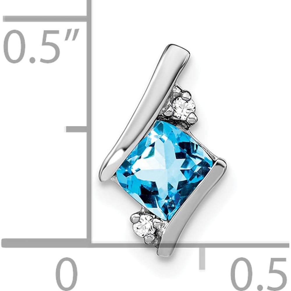 14K White Gold Blue Topaz and Diamond Pendant - 7mm Cushion Cut, 0.012 Carat Total Diamond Weight by Oro Pregiato