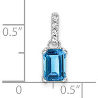 14K White Gold Blue Topaz and Diamond Pendant - December Birthstone, 7x5 mm Emerald Cut Topaz with Round Diamonds by Oro Pregiato