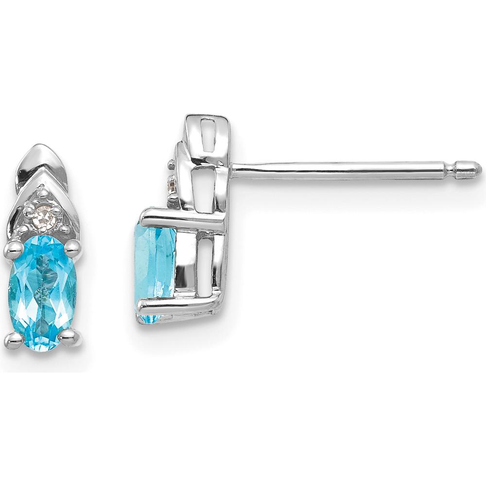 14K White Gold Blue Topaz and Diamond Post Earrings - 0.3 Carat Total Blue Topaz, 0.01 Carat Total Diamond Weight by Oro Pregiato