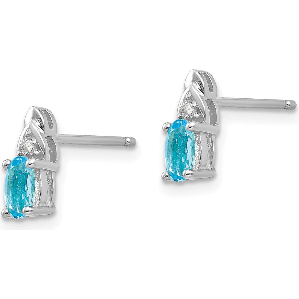 14K White Gold Blue Topaz and Diamond Post Earrings - 0.3 Carat Total Blue Topaz, 0.01 Carat Total Diamond Weight by Oro Pregiato