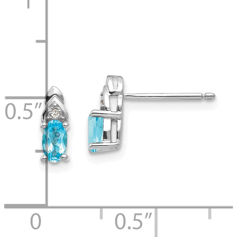 14K White Gold Blue Topaz and Diamond Post Earrings - 0.3 Carat Total Blue Topaz, 0.01 Carat Total Diamond Weight by Oro Pregiato