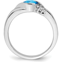 14K White Gold Blue Topaz and Diamond Ring - 0.63 Carat Blue Topaz and 0.04 Carat Total Diamond Weight by 0