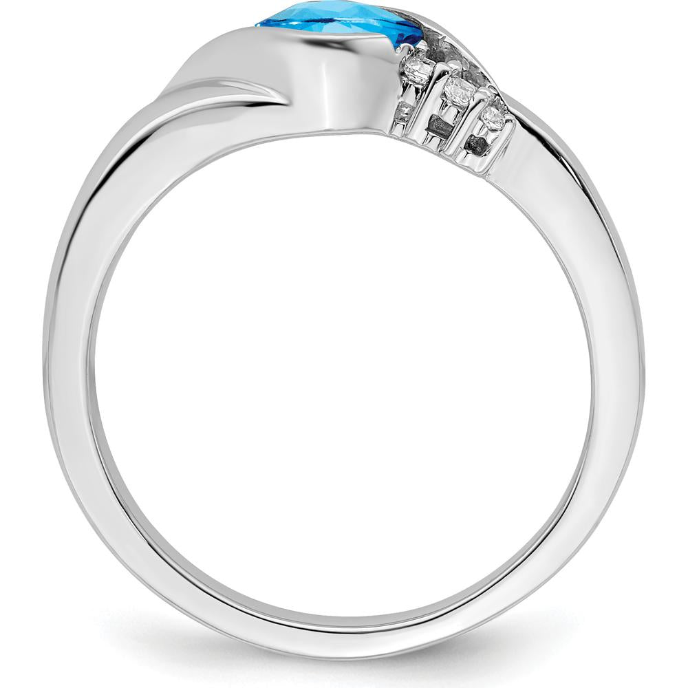 14K White Gold Blue Topaz and Diamond Ring - 0.63 Carat Blue Topaz and 0.04 Carat Total Diamond Weight by 0