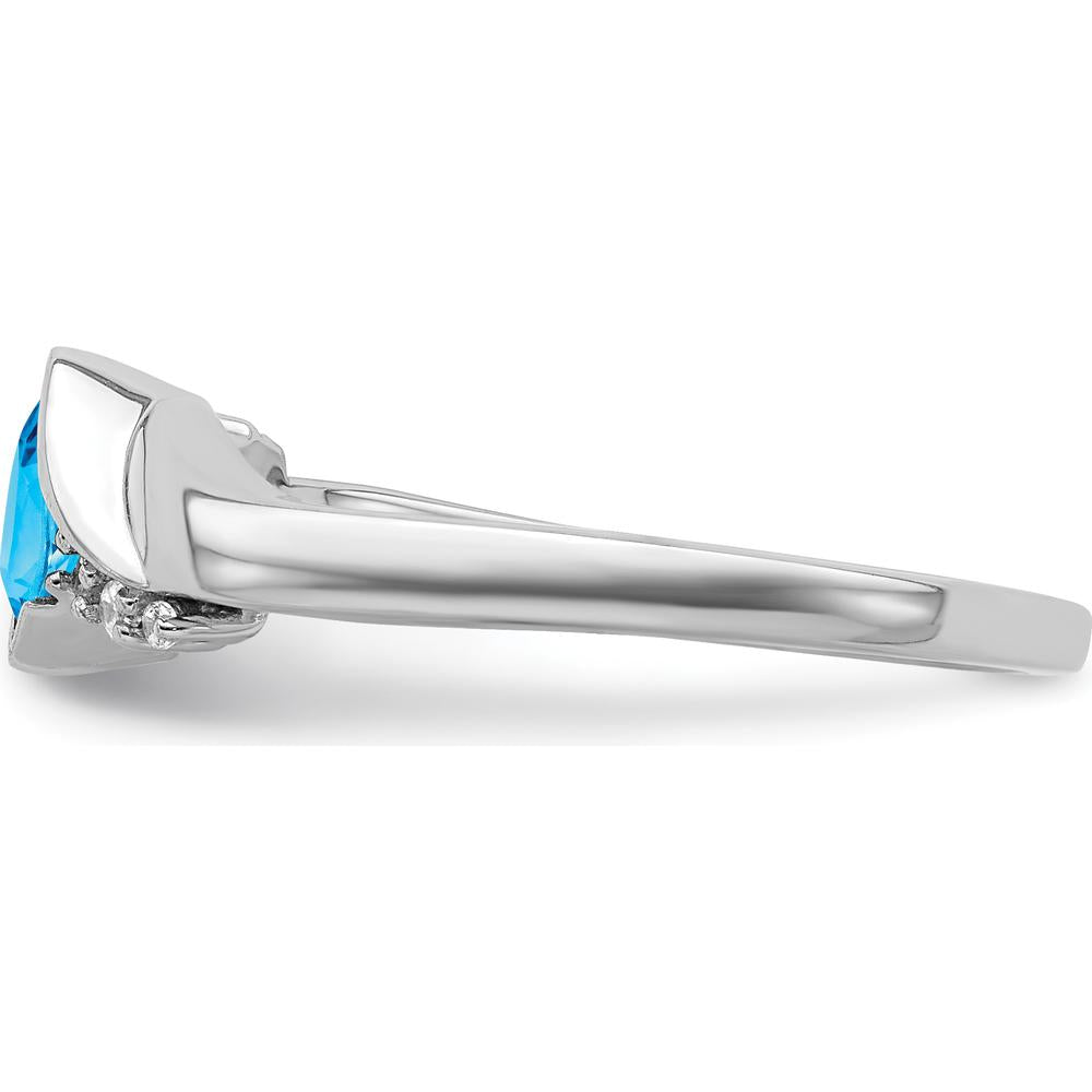 14K White Gold Blue Topaz and Diamond Ring - 0.63 Carat Blue Topaz and 0.04 Carat Total Diamond Weight by 0