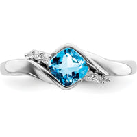 14K White Gold Blue Topaz and Diamond Ring - 0.63 Carat Blue Topaz and 0.04 Carat Total Diamond Weight by 0