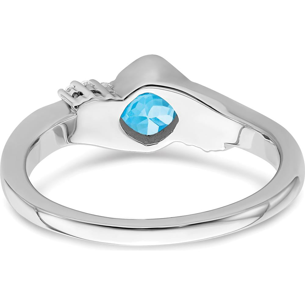 14K White Gold Blue Topaz and Diamond Ring - 0.63 Carat Blue Topaz and 0.04 Carat Total Diamond Weight by 0
