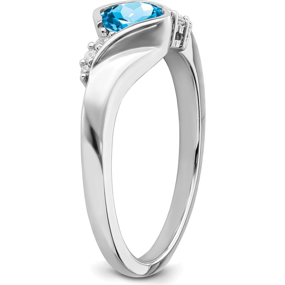 14K White Gold Blue Topaz and Diamond Ring - 0.63 Carat Blue Topaz and 0.04 Carat Total Diamond Weight by 0