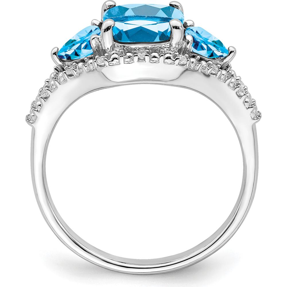 14K White Gold Blue Topaz and Diamond Ring with Cushion and Trillion Cut Stones - 2.58 Carat Total Gem Weight by 0