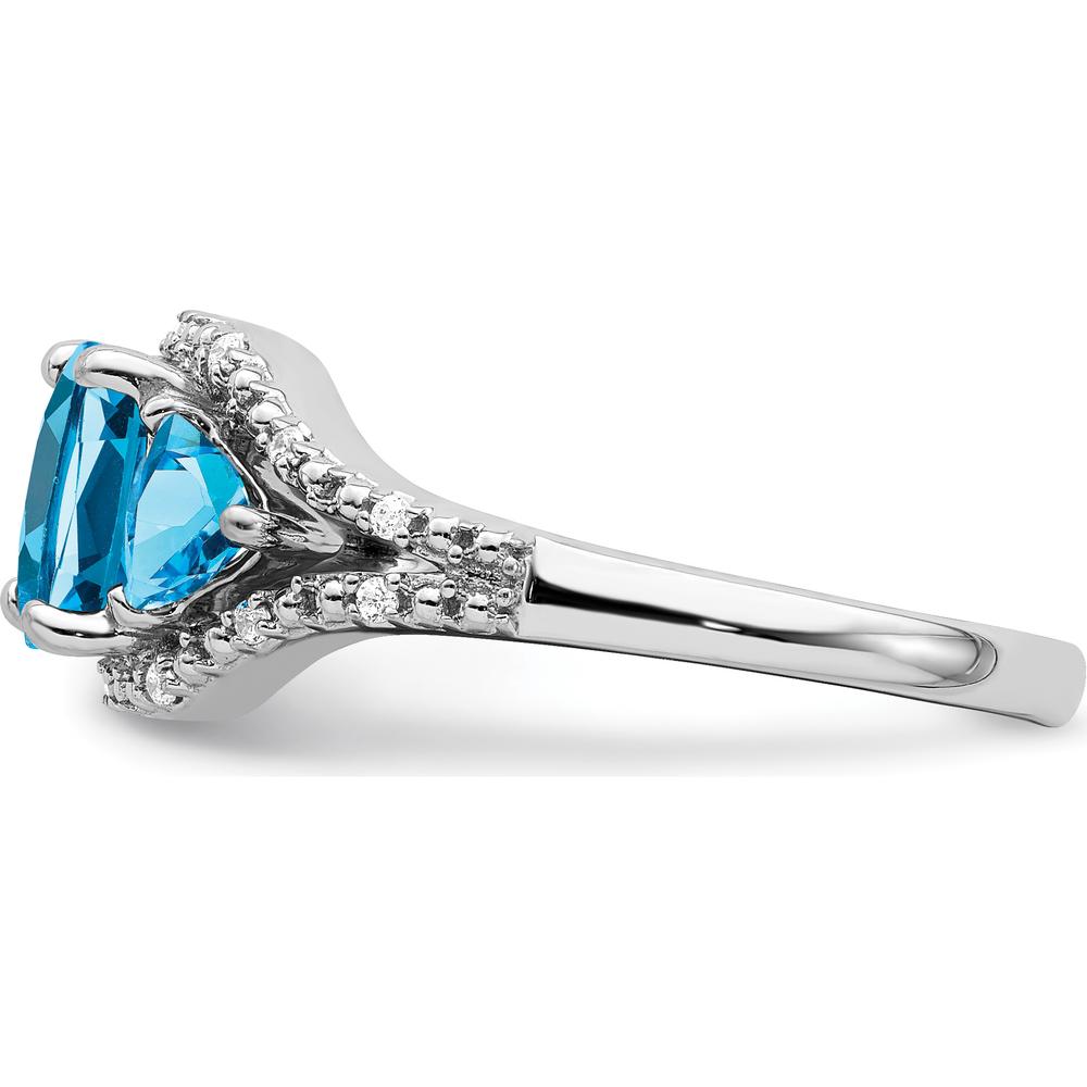 14K White Gold Blue Topaz and Diamond Ring with Cushion and Trillion Cut Stones - 2.58 Carat Total Gem Weight by 0