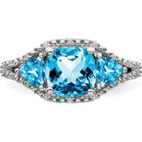 14K White Gold Blue Topaz and Diamond Ring with Cushion and Trillion Cut Stones - 2.58 Carat Total Gem Weight by 0