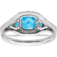 14K White Gold Blue Topaz and Diamond Ring with Cushion and Trillion Cut Stones - 2.58 Carat Total Gem Weight by 0