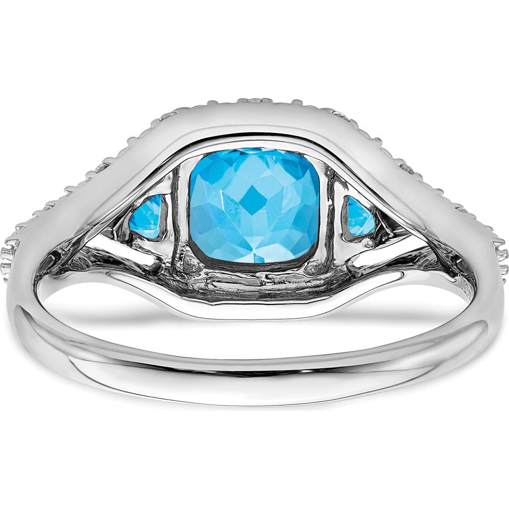 14K White Gold Blue Topaz and Diamond Ring with Cushion and Trillion Cut Stones - 2.58 Carat Total Gem Weight by 0