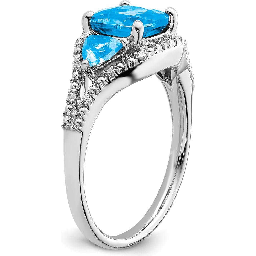 14K White Gold Blue Topaz and Diamond Ring with Cushion and Trillion Cut Stones - 2.58 Carat Total Gem Weight by 0