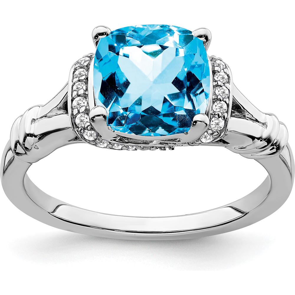 14K White Gold Blue Topaz and Diamond Ring with Cushion Cut Swiss Blue Topaz - 2.475 Carat Total Gemstone Weight by 0