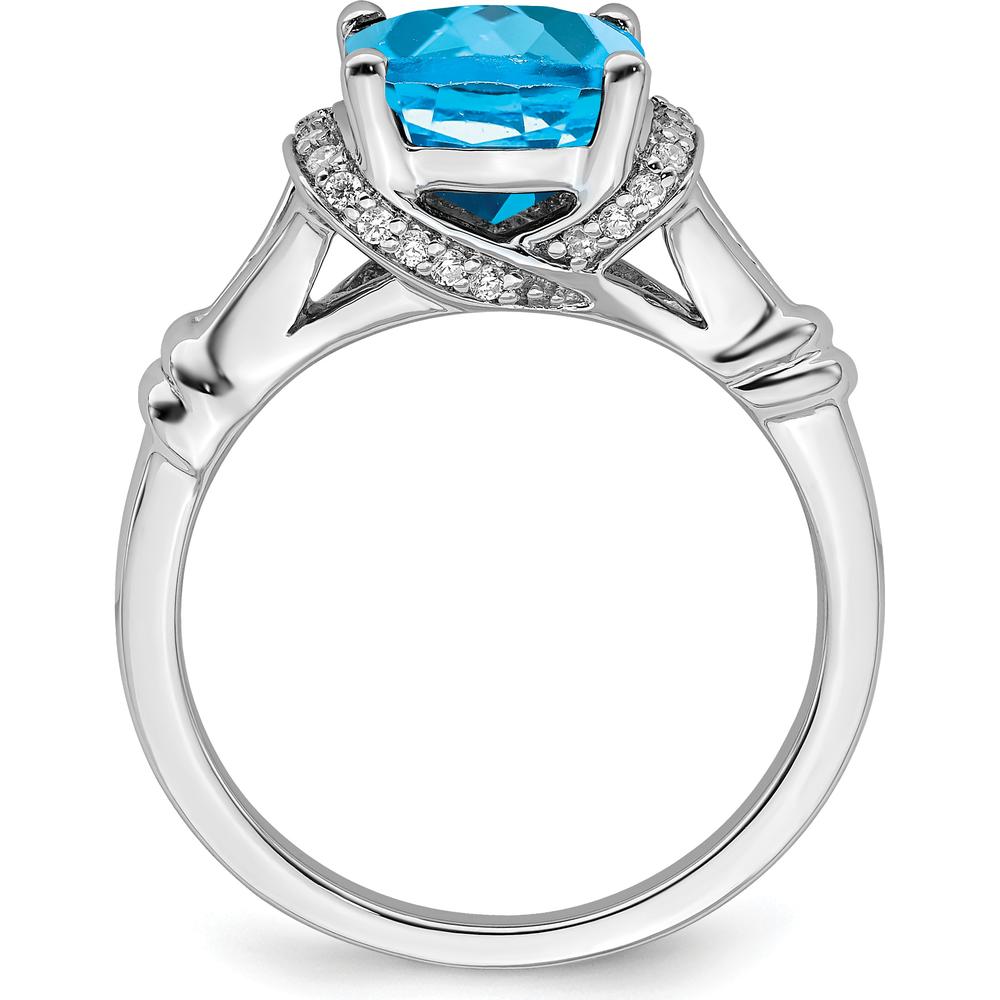 14K White Gold Blue Topaz and Diamond Ring with Cushion Cut Swiss Blue Topaz - 2.475 Carat Total Gemstone Weight by 0