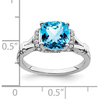 14K White Gold Blue Topaz and Diamond Ring with Cushion Cut Swiss Blue Topaz - 2.475 Carat Total Gemstone Weight by 0
