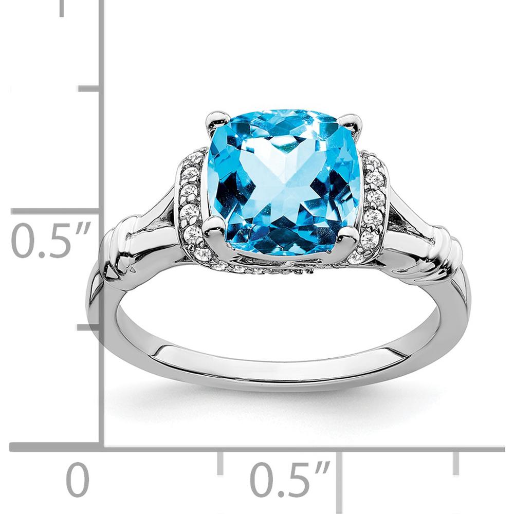 14K White Gold Blue Topaz and Diamond Ring with Cushion Cut Swiss Blue Topaz - 2.475 Carat Total Gemstone Weight by 0