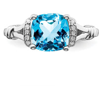14K White Gold Blue Topaz and Diamond Ring with Cushion Cut Swiss Blue Topaz - 2.475 Carat Total Gemstone Weight by 0