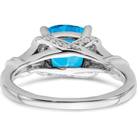 14K White Gold Blue Topaz and Diamond Ring with Cushion Cut Swiss Blue Topaz - 2.475 Carat Total Gemstone Weight by 0