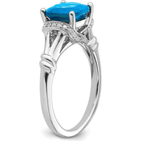 14K White Gold Blue Topaz and Diamond Ring with Cushion Cut Swiss Blue Topaz - 2.475 Carat Total Gemstone Weight by 0
