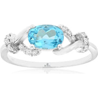 14K White Gold Blue Topaz & Diamond Ring with Oval Blue Topaz and Diamond Accents - 1.05 Carats Total Gem Weight