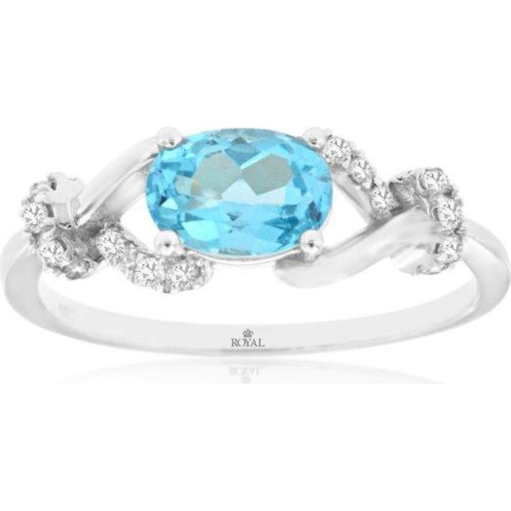 14K White Gold Blue Topaz & Diamond Ring with Oval Blue Topaz and Diamond Accents - 1.05 Carats Total Gem Weight