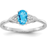 14K White Gold Blue Topaz and Diamond Ring with Oval Swiss Blue Topaz - 0.56 Carat Total Topaz Weight by Oro Pregiato